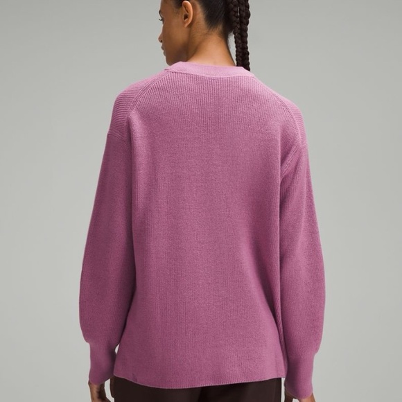 LULULEMON Merino Wool Blend Ribbed Crew Neck Sweater Dusty Pink Size 6 Oversized - Picture 2 of 10